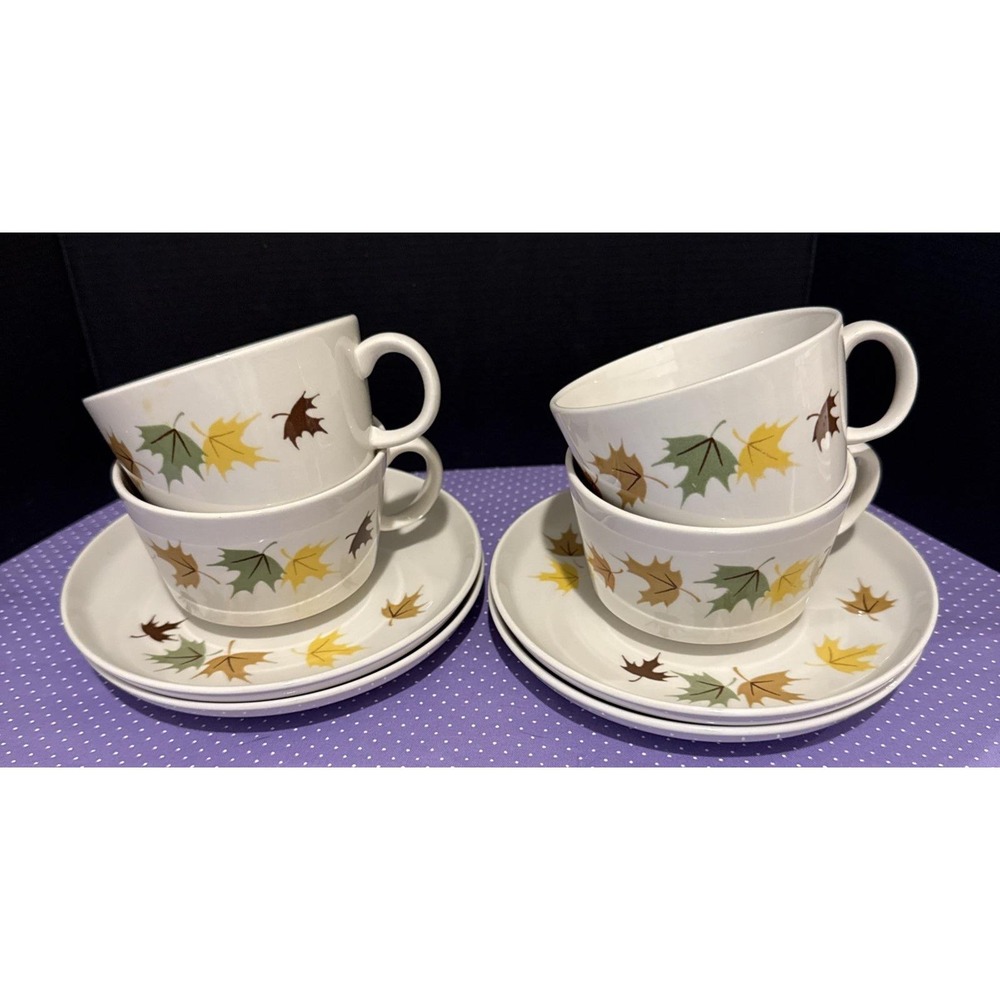 Franciscan‎ Indian Summer Tea Cups Saucers Plates Set Of 4 Fall Leaves Vintage